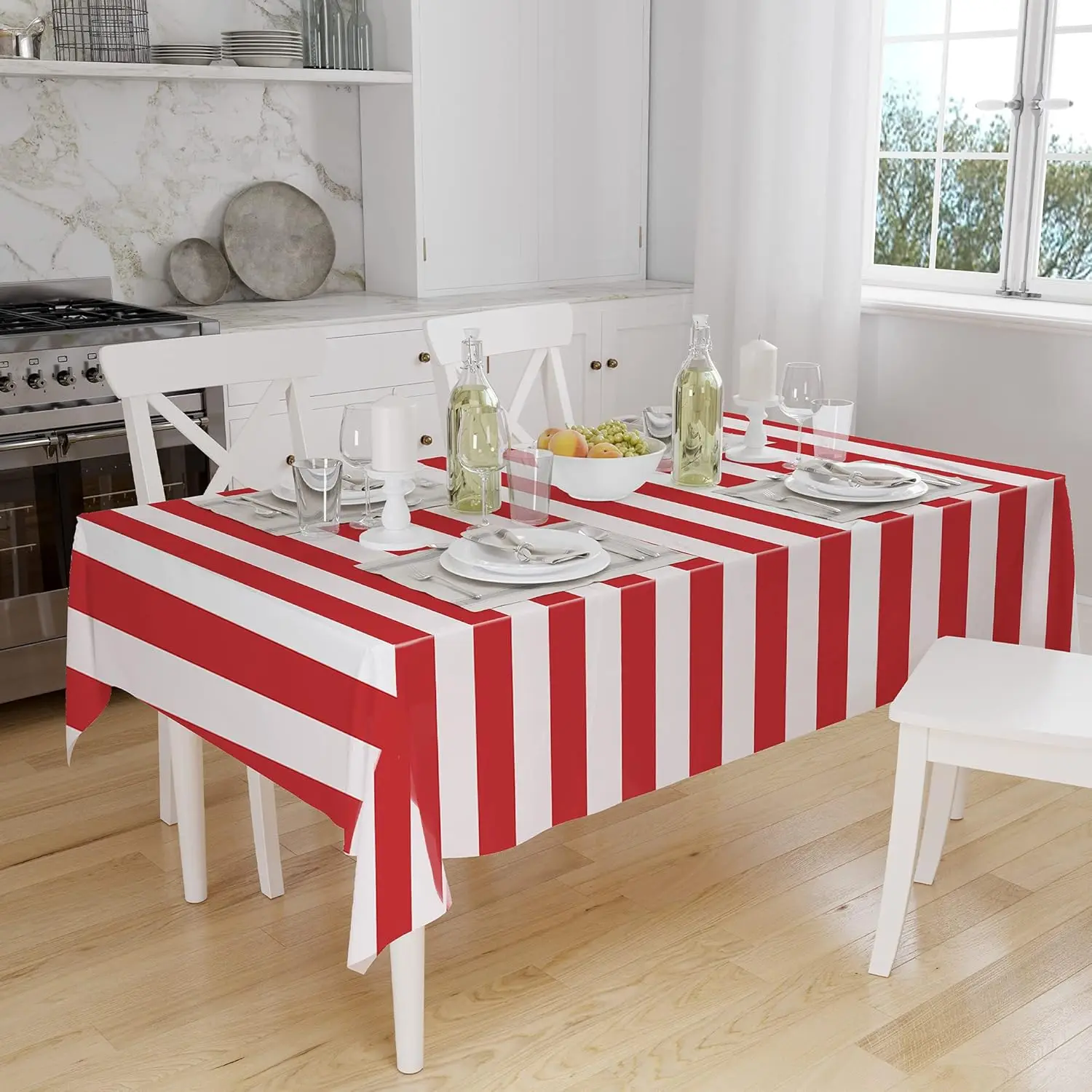 1/2/3pcs Red White Striped Tab - Table Cloth Disposable 评论和价格