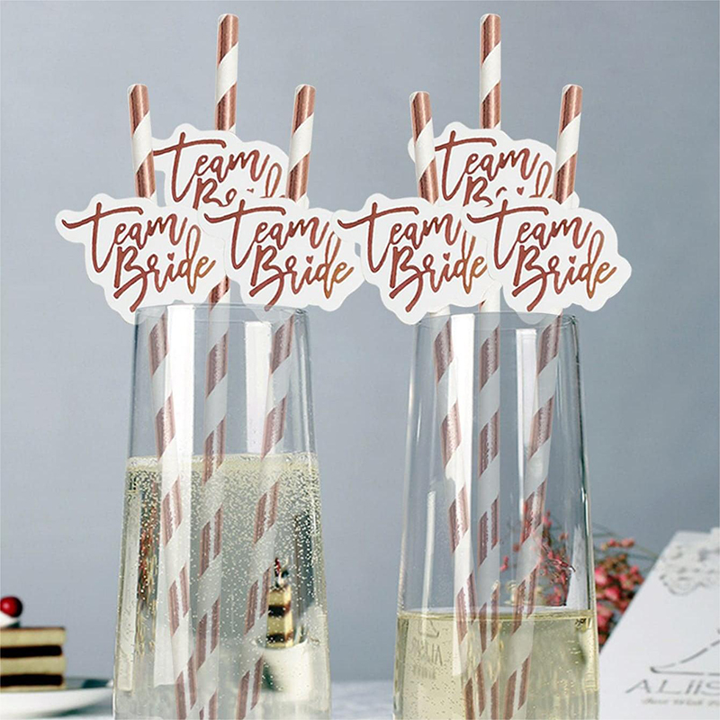 10pcs Team Bride Rose Gold Str - Paper Straw Color 评论和价格