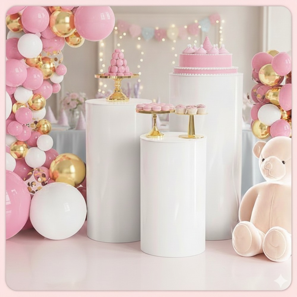 3/5Pcs White Cylinder Pedestal - Dessert Table Backdrop 评论和价格