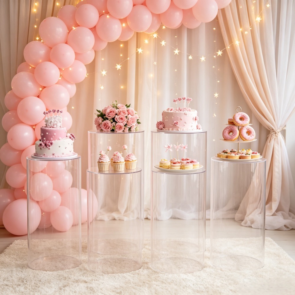 3/5Pcs White Cylinder Pedestal - Dessert Table Backdrop 评论和价格