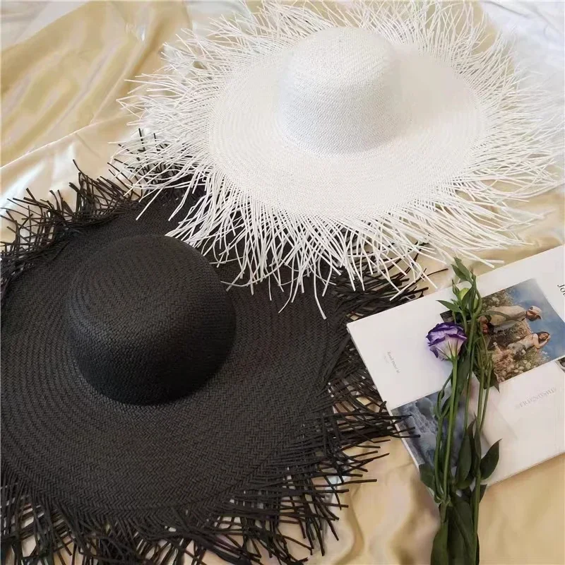 New Summer Wide-brimmed Solid  - Paper Straw Color 评论和价格
