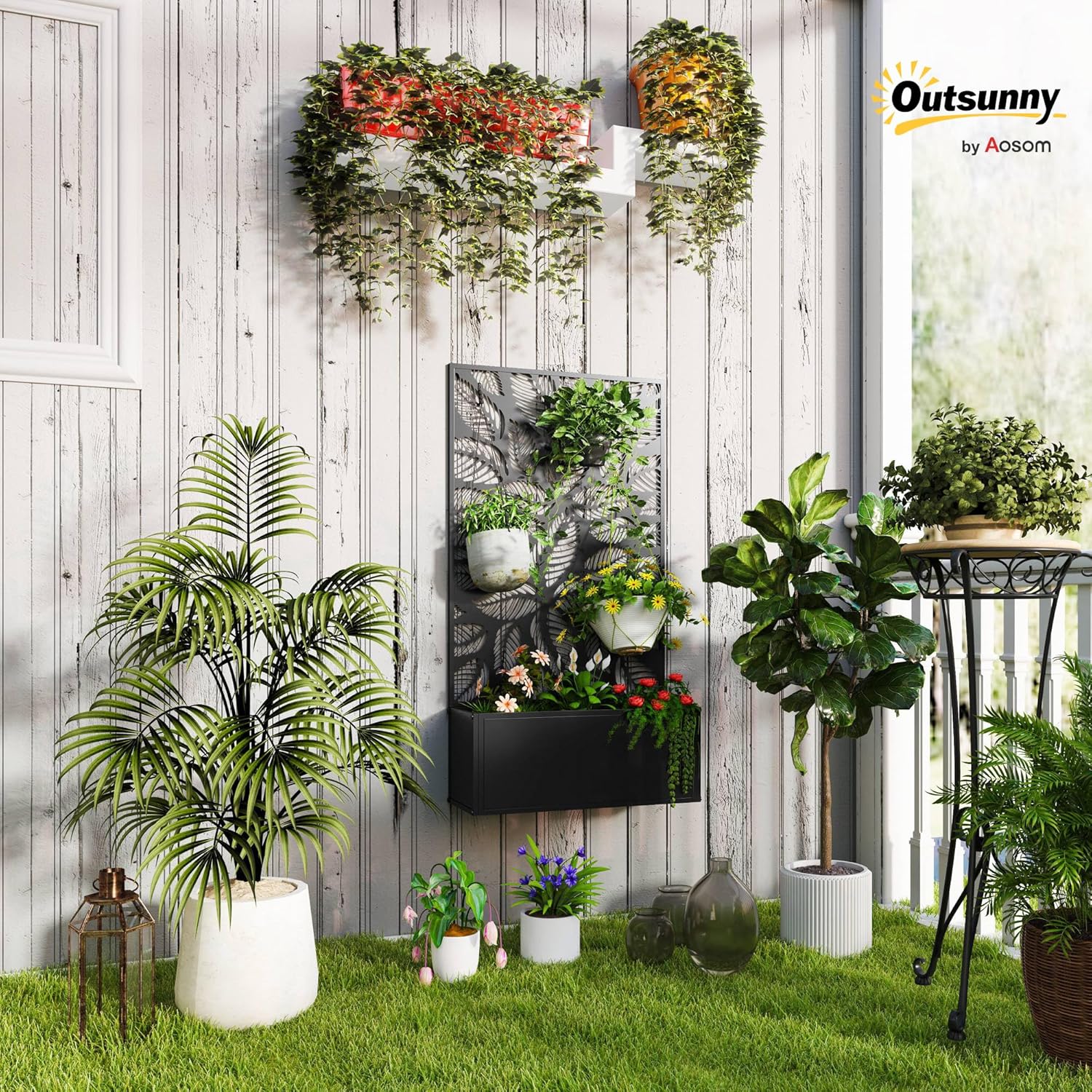 Metal Raised Garden Bed with T - Flower Wall Panel 评论和价格