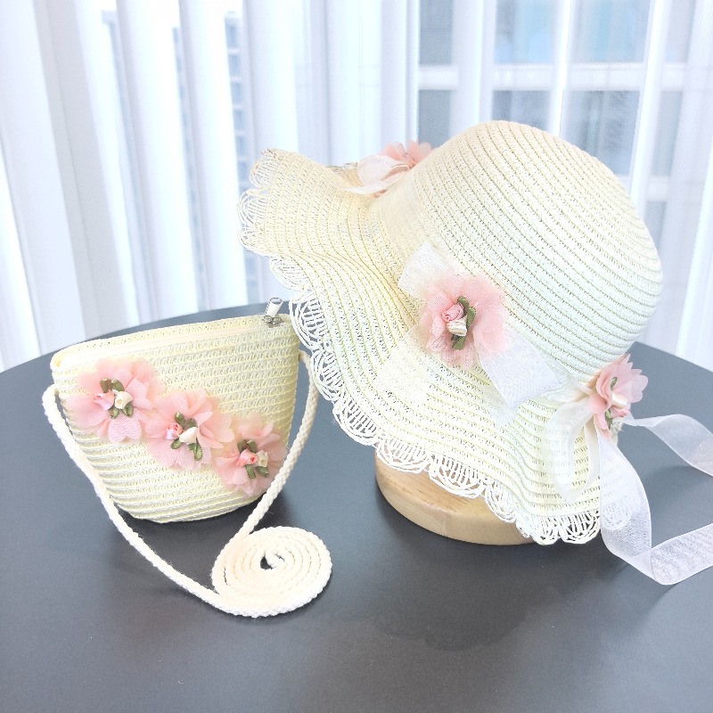 Girls 2pcs Straw Hat Solid Col - Paper Straw Color 评论和价格