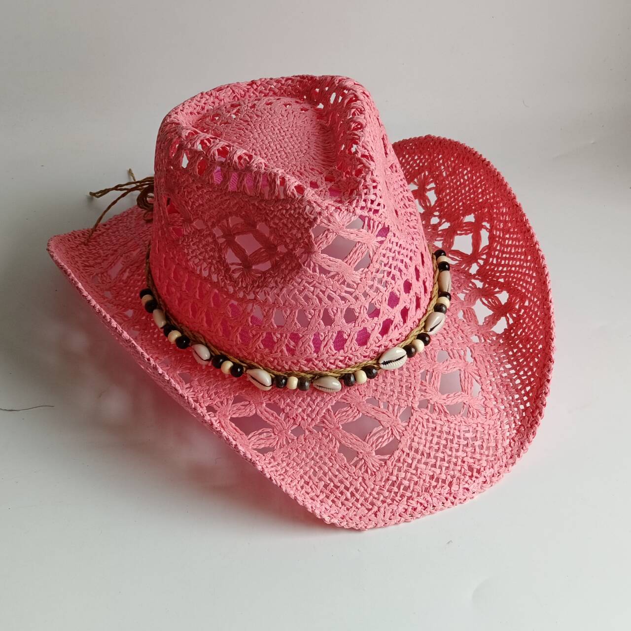 Pink Cowboy straw hat  hollow  - Paper Straw Color 评论和价格